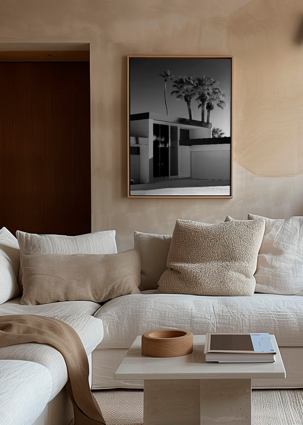 Fotografie van modern huis in Palm Springs in zwart-wit