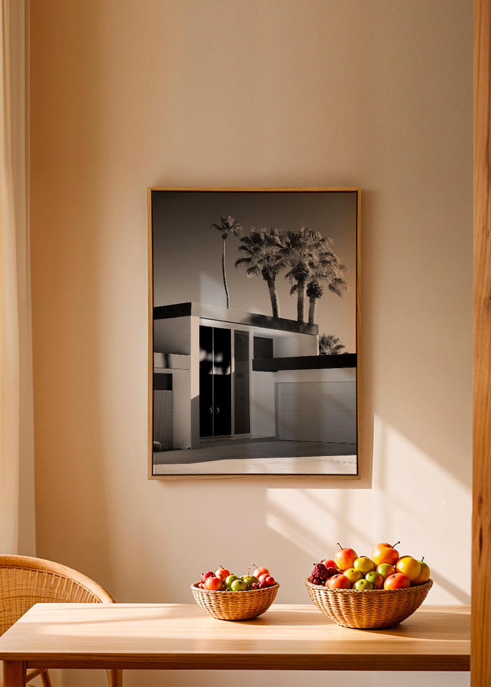 Fotografie van modern huis in Palm Springs in zwart-wit