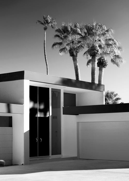 Fotografie van modern huis in Palm Springs in zwart-wit