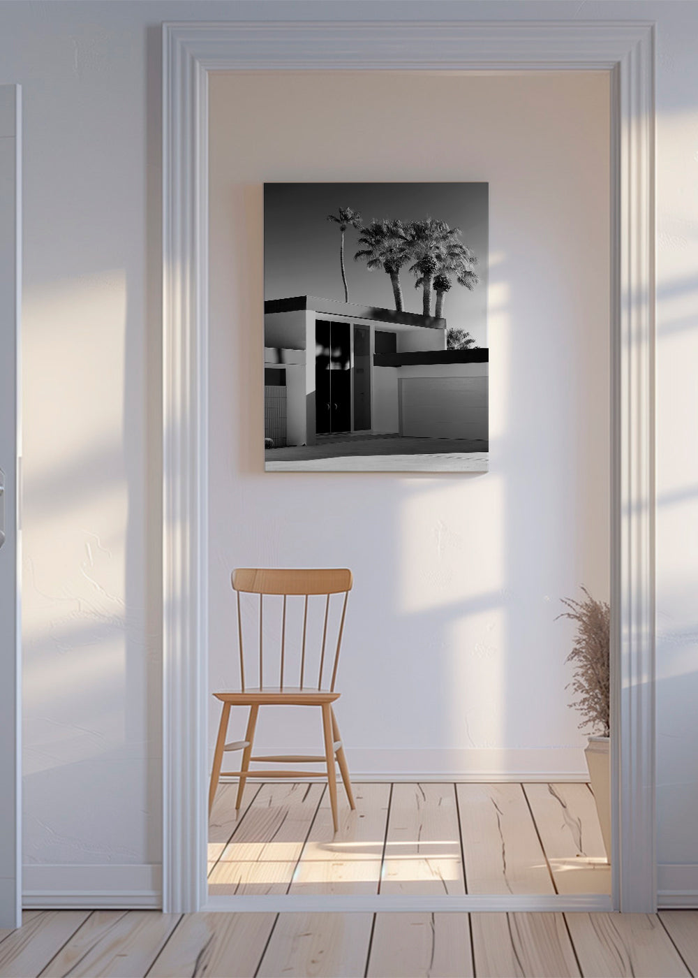 Fotografie van modern huis in Palm Springs in zwart-wit