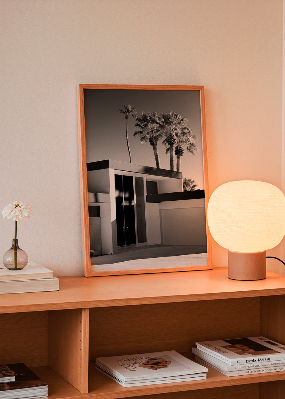 Fotografie van modern huis in Palm Springs in zwart-wit