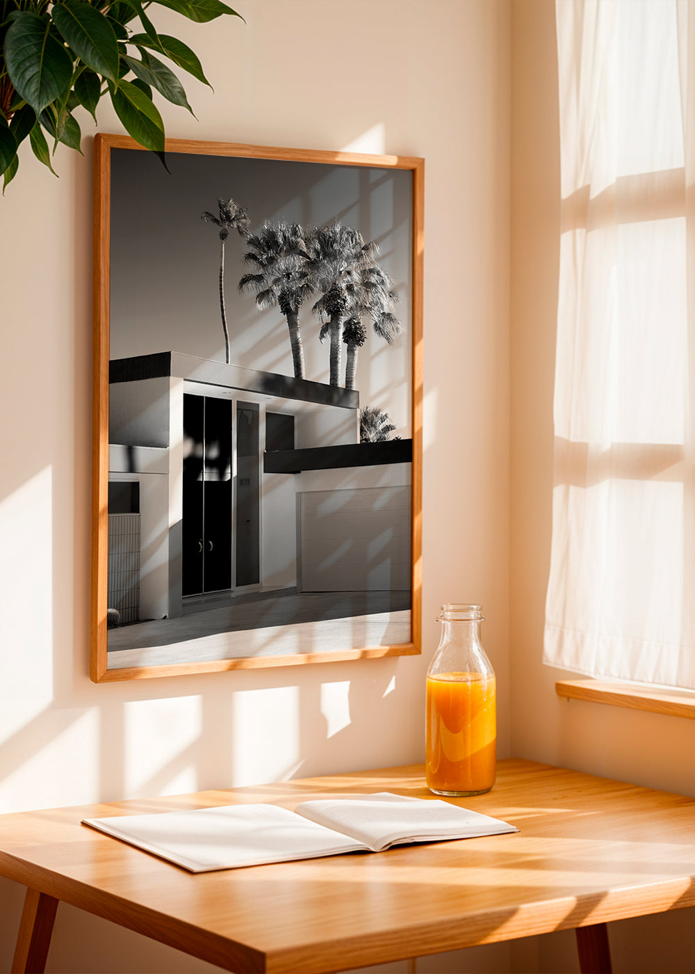 Fotografie van modern huis in Palm Springs in zwart-wit