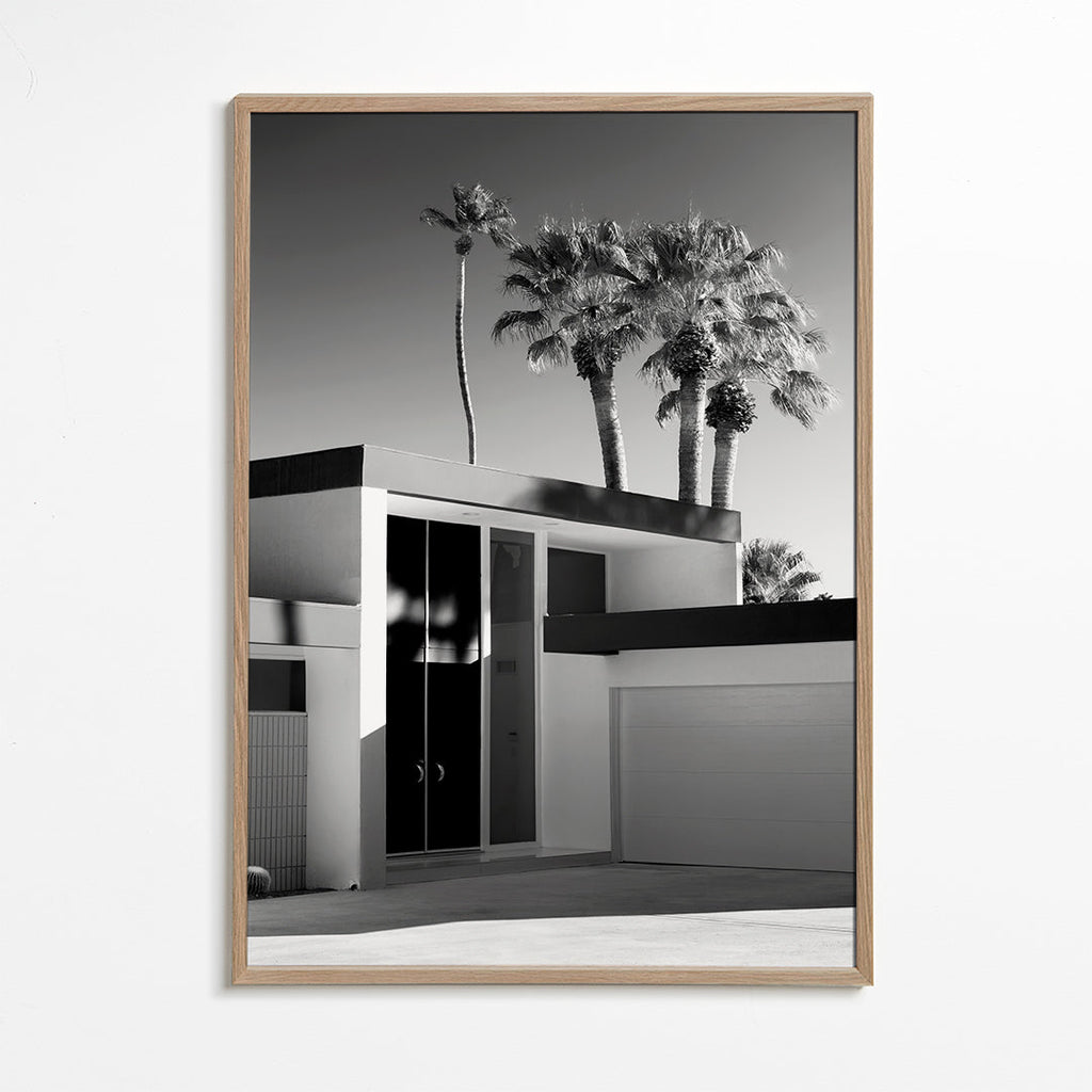 Fotografie van modern huis in Palm Springs in zwart-wit