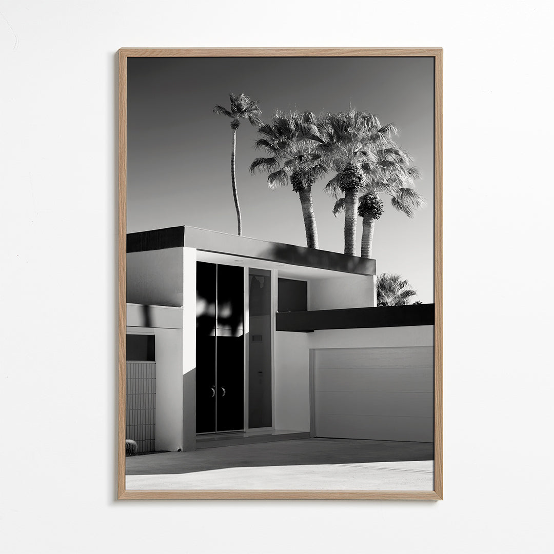 Fotografie van modern huis in Palm Springs in zwart-wit