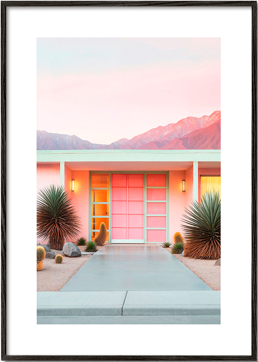 Botanische poster Palm Springs roze – Black Frame