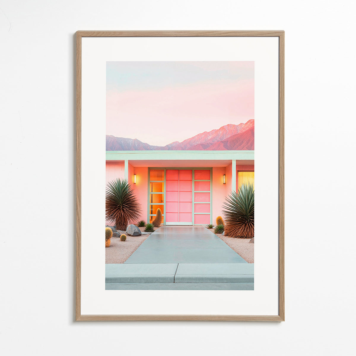 Botanische poster Palm Springs roze – Oak Frame