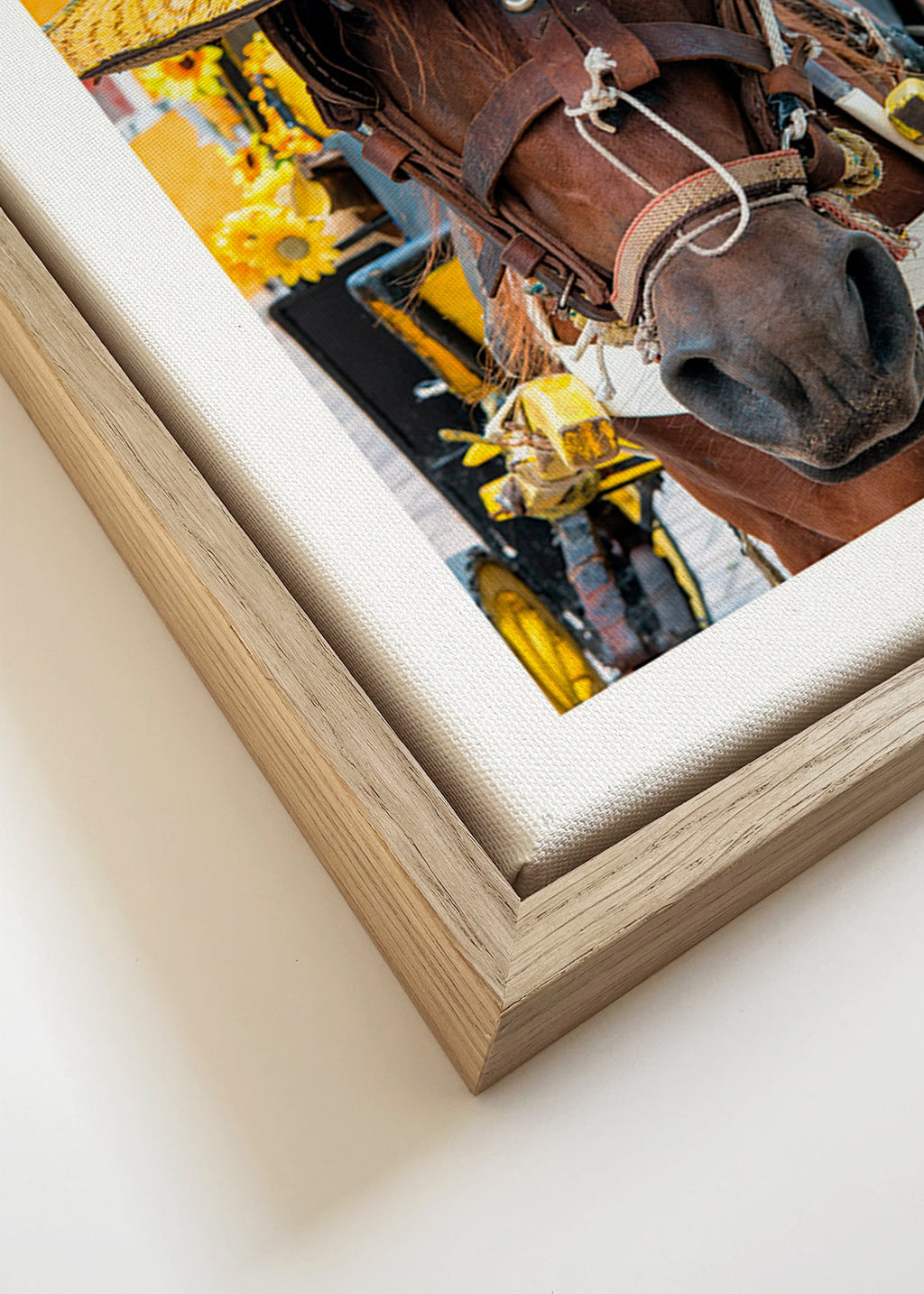Paardportret met gele hoed – Canvas detail