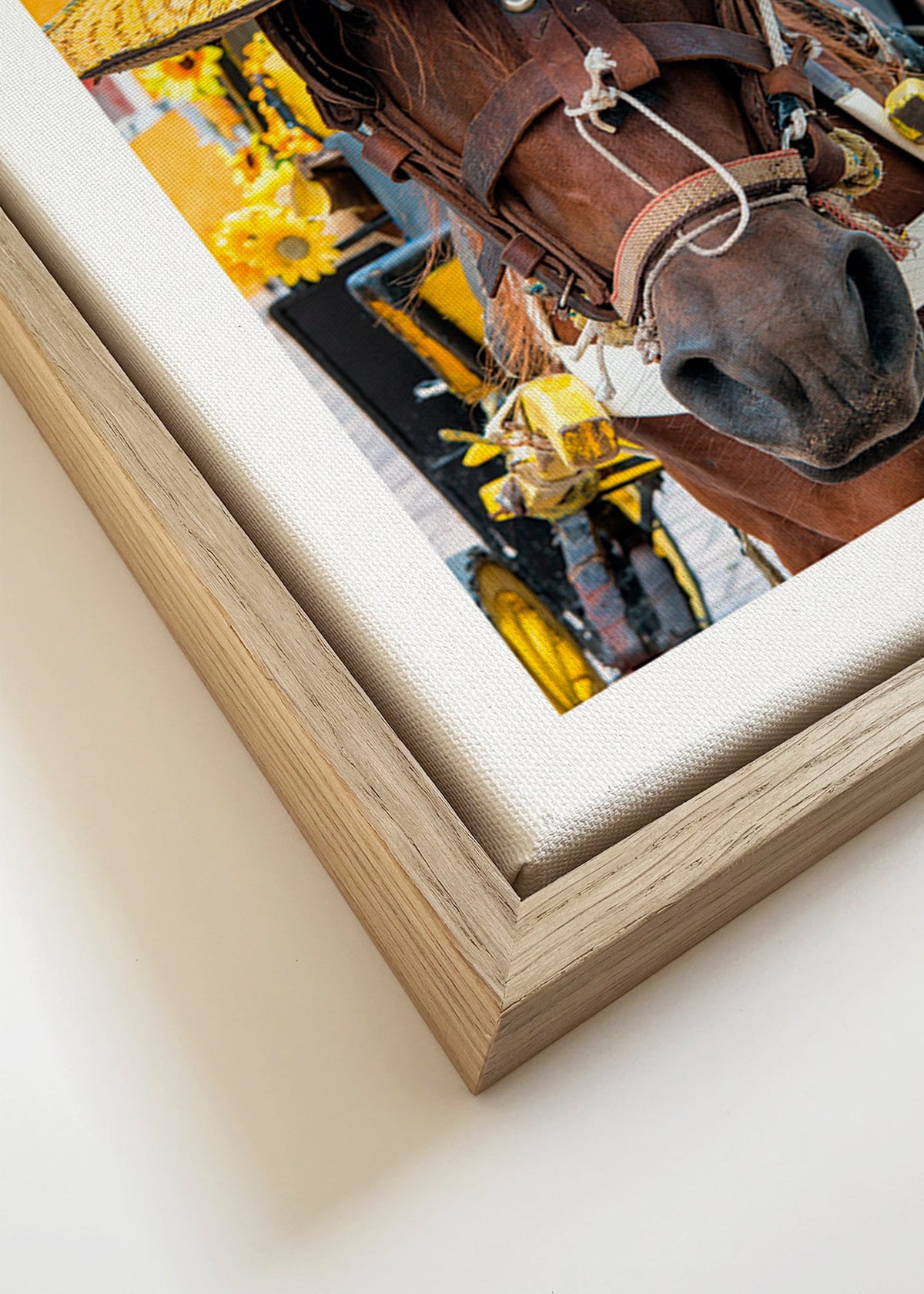 Paardportret met gele hoed – Canvas detail
