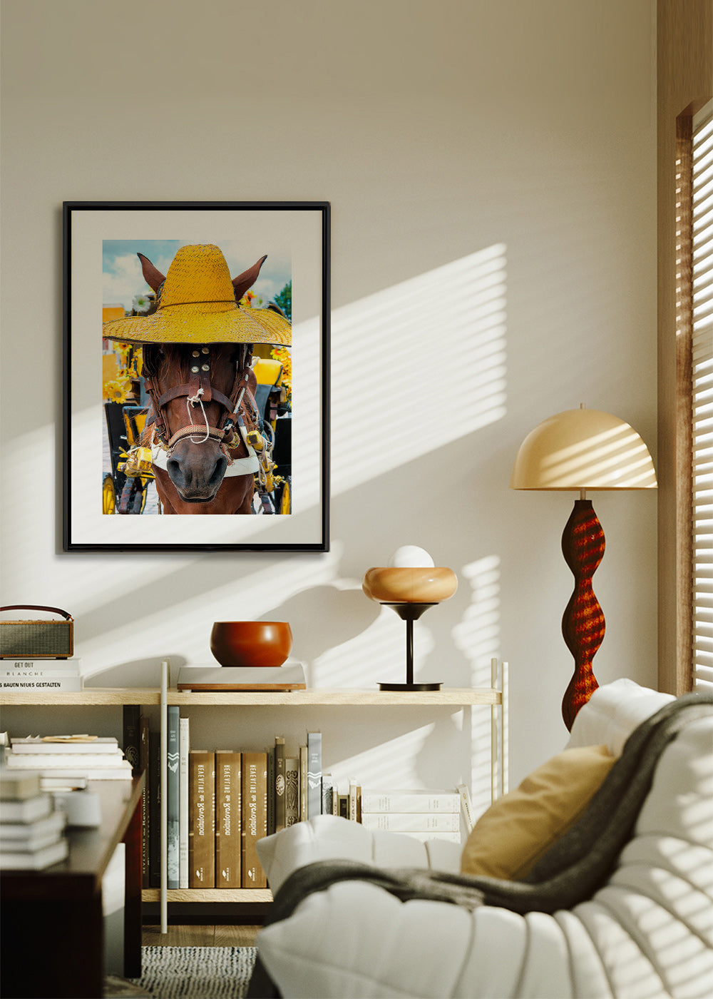 Paardportret met gele hoed – Canvas1