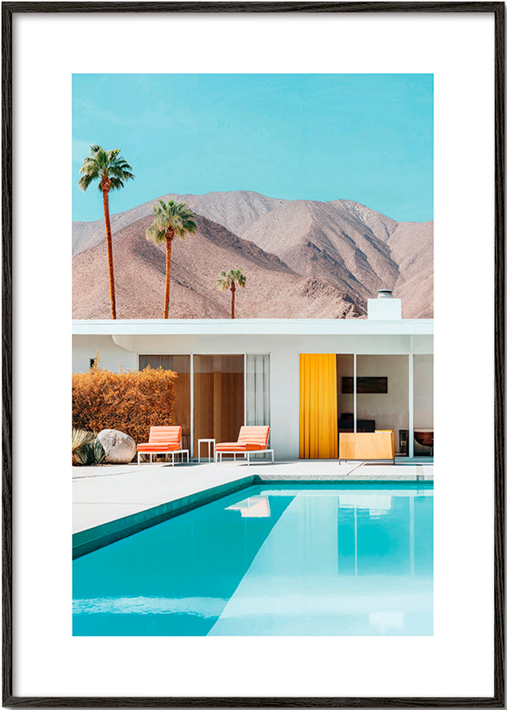 Landschap met zwembad en palmbomen – Black Frame