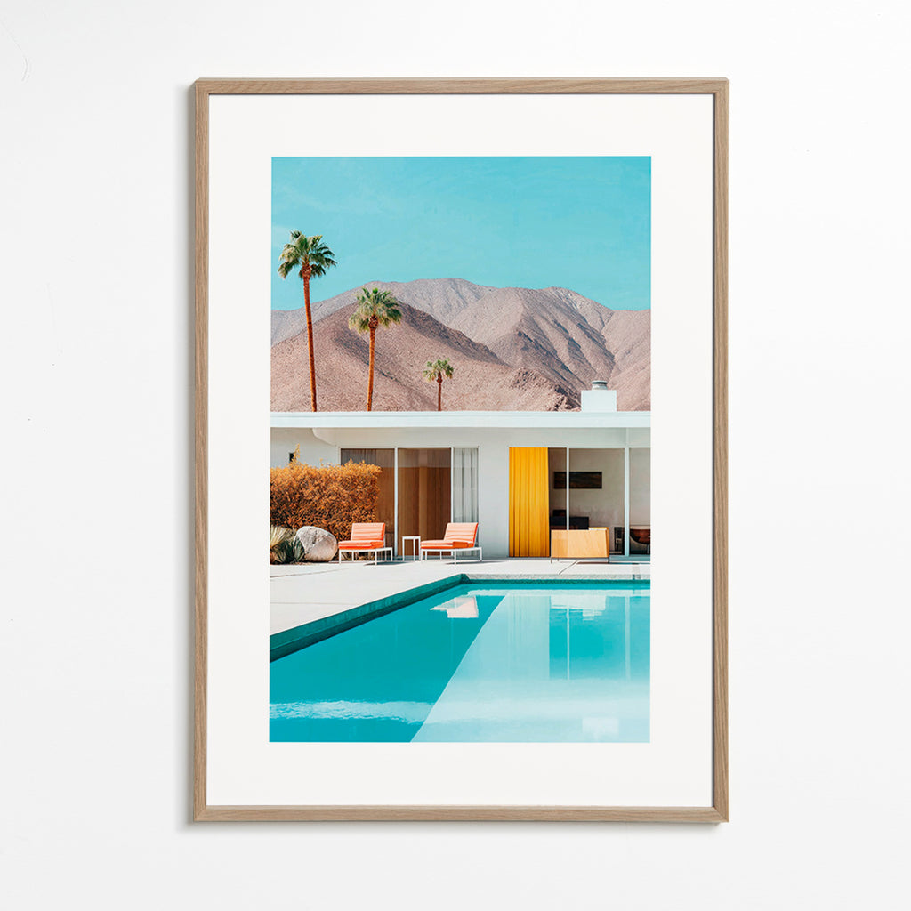 Landschap met zwembad en palmbomen – Oak Frame