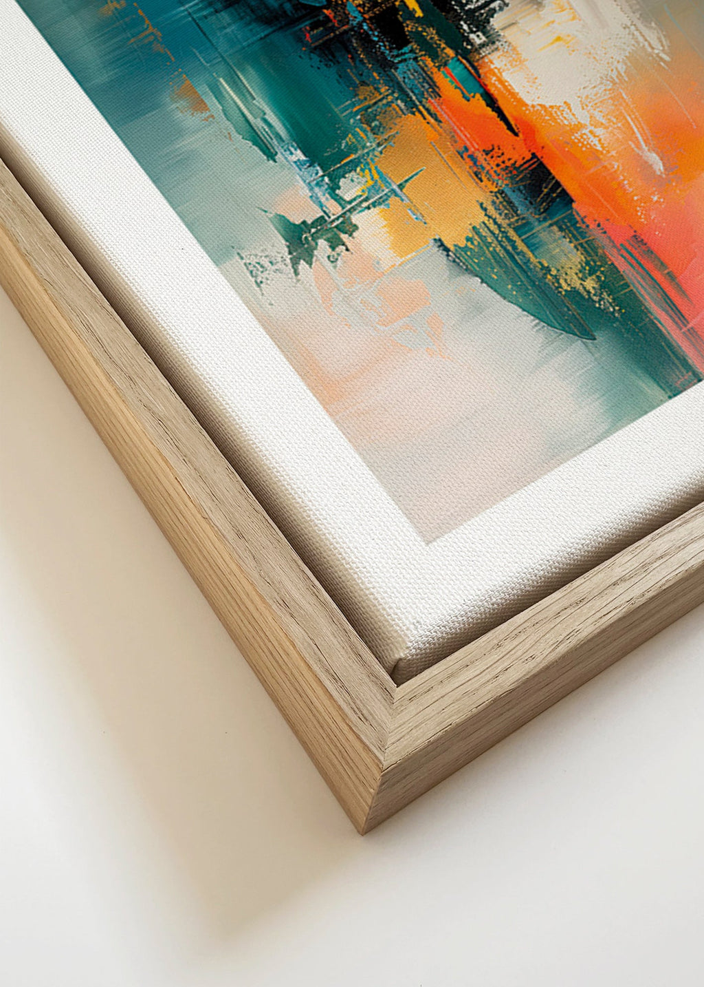Abstract kunstwerk verticaal met blauwe en oranje streken – Canvas detail