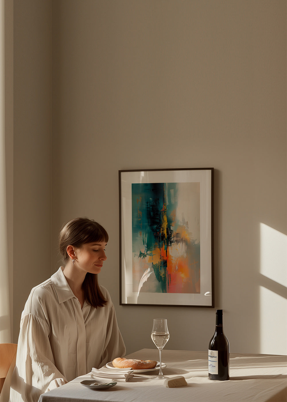 Abstract kunstwerk verticaal met blauwe en oranje streken – Product3