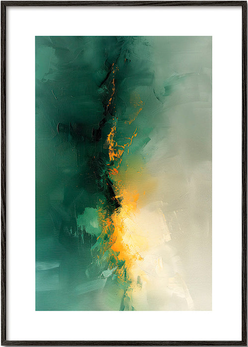 Abstracte kunst groen en goud - Schemering – Black Frame