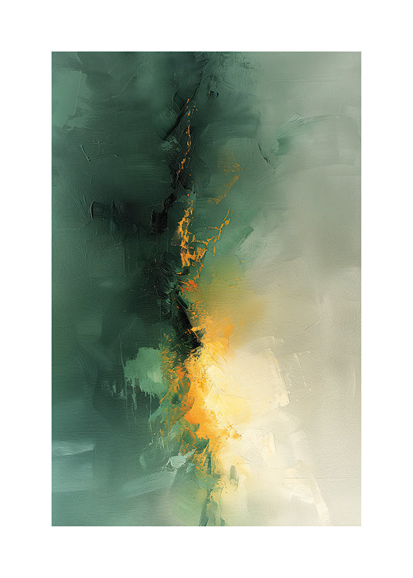 Abstracte kunst groen en goud - Schemering