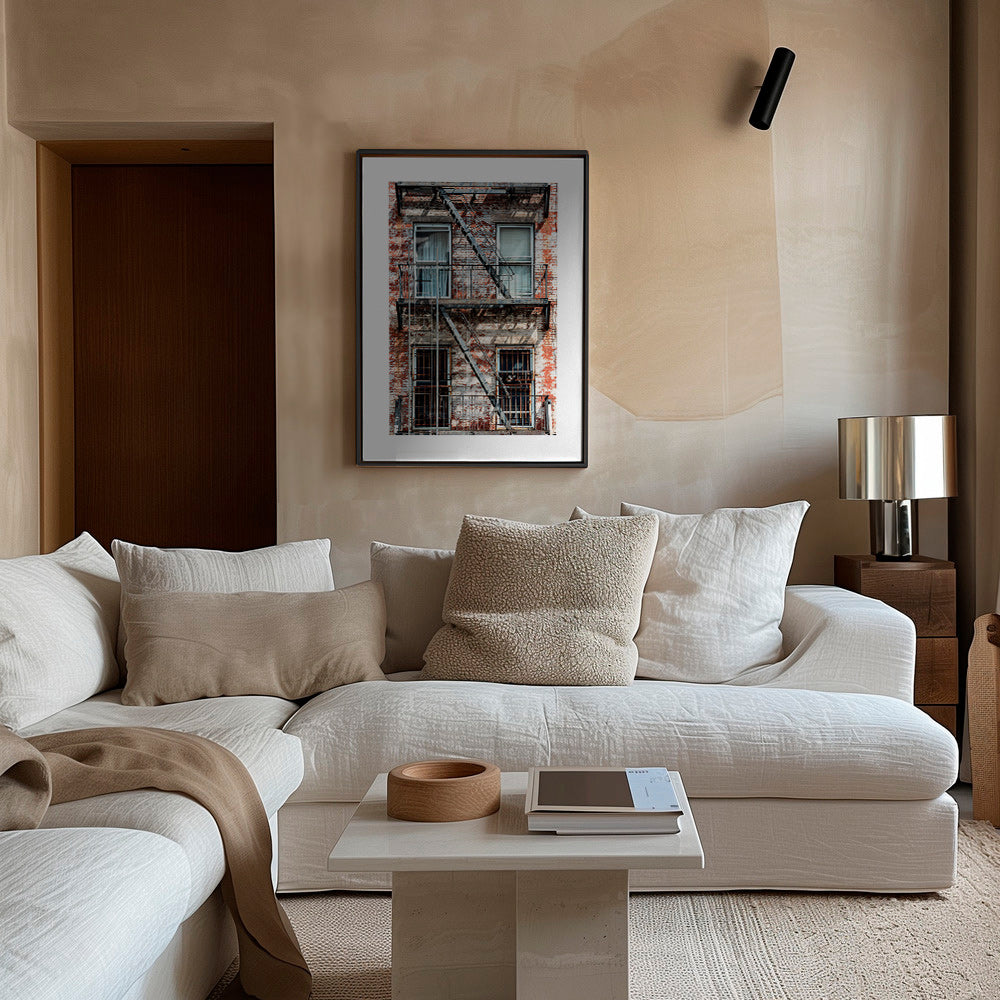 Stadsfoto van gevel met brandtrap – Canvas1