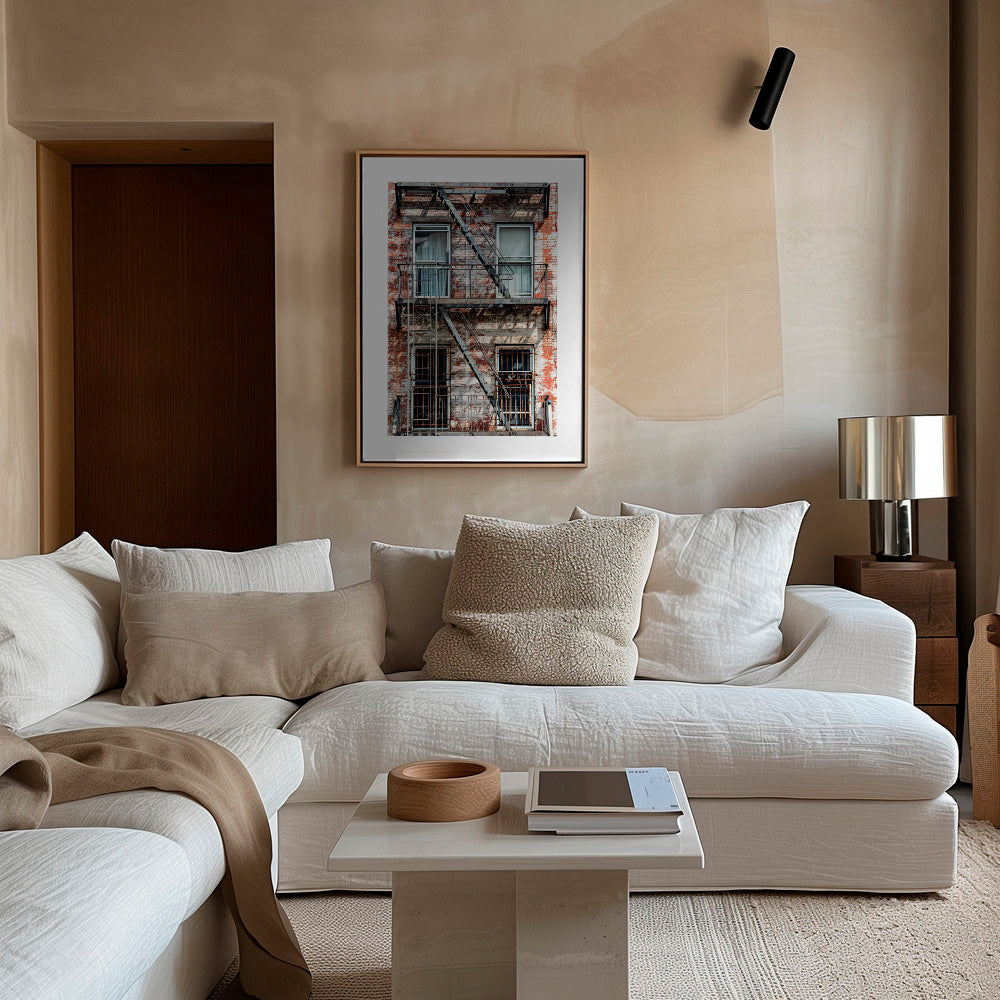 Stadsfoto van gevel met brandtrap – Canvas2
