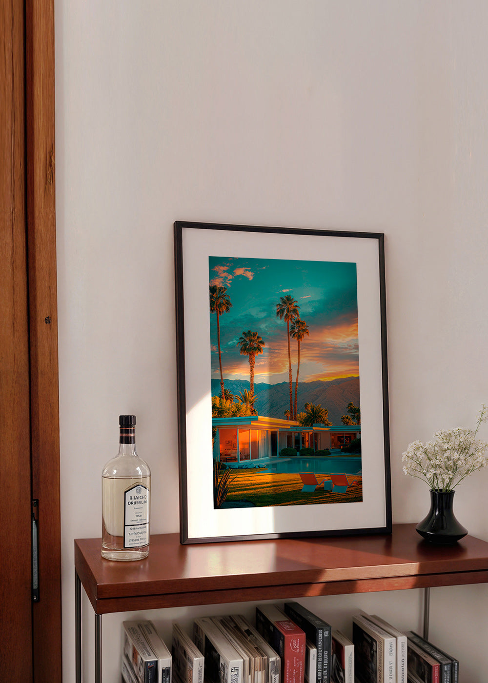 Landschap kunst: palmbomen bij zonsondergang en zwembad – Product1