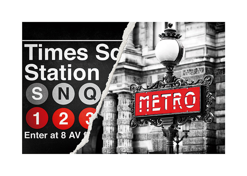 Reisposter met rood Metro-bord