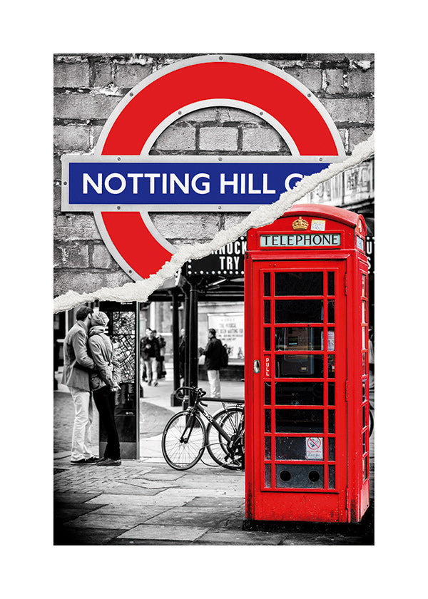 Keuken kunst? Stadskunst met rode telefooncel Notting Hill