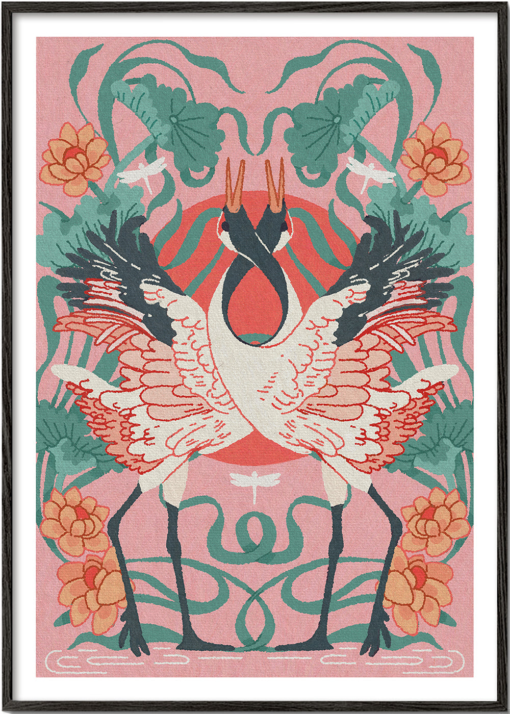 Dieren poster kraanvogels in symmetrie
