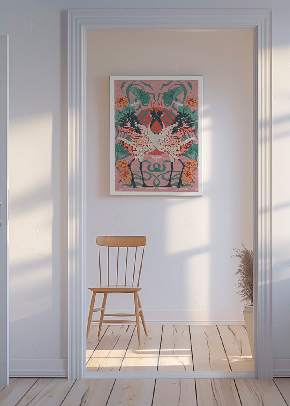 Dieren poster kraanvogels in symmetrie