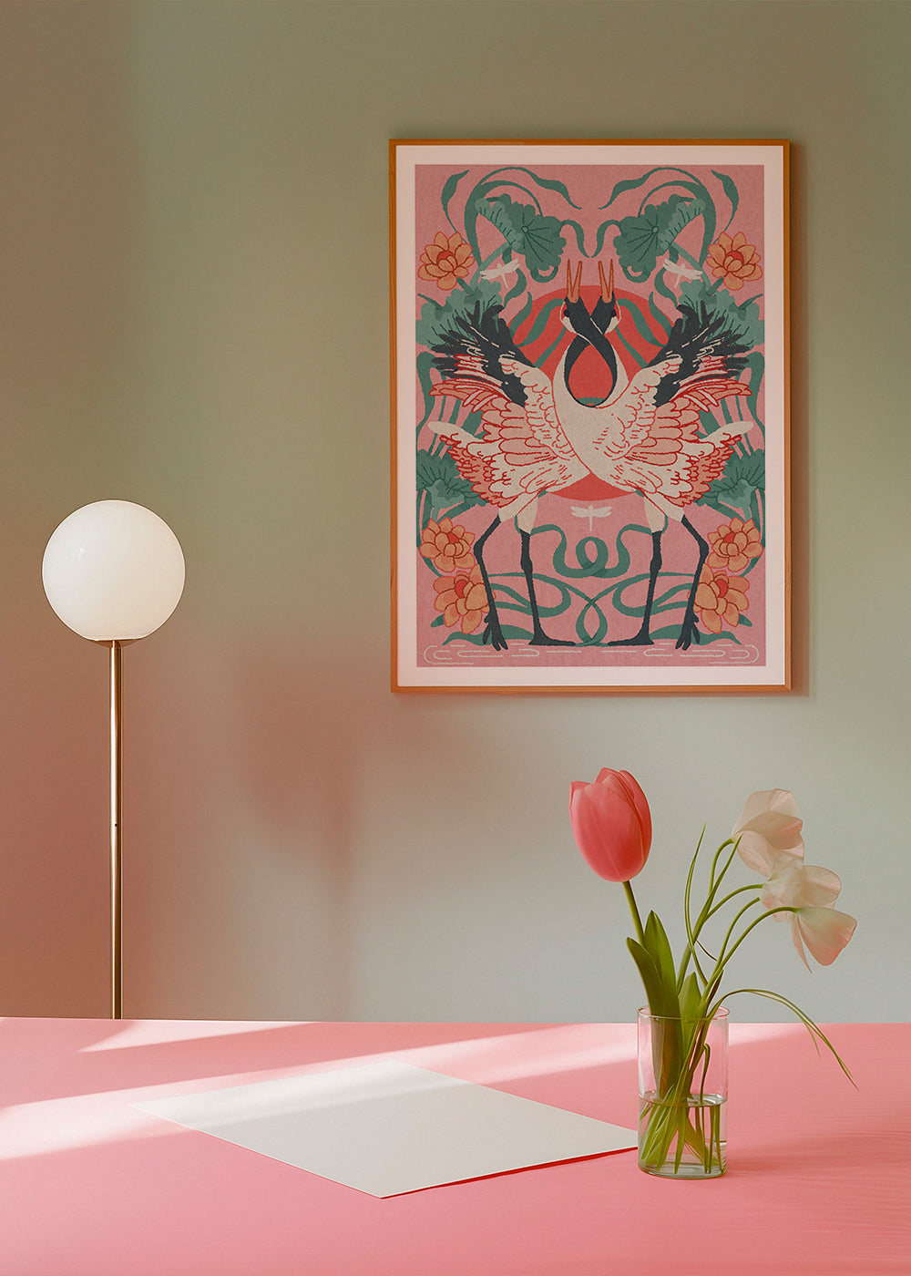 Dieren poster kraanvogels in symmetrie