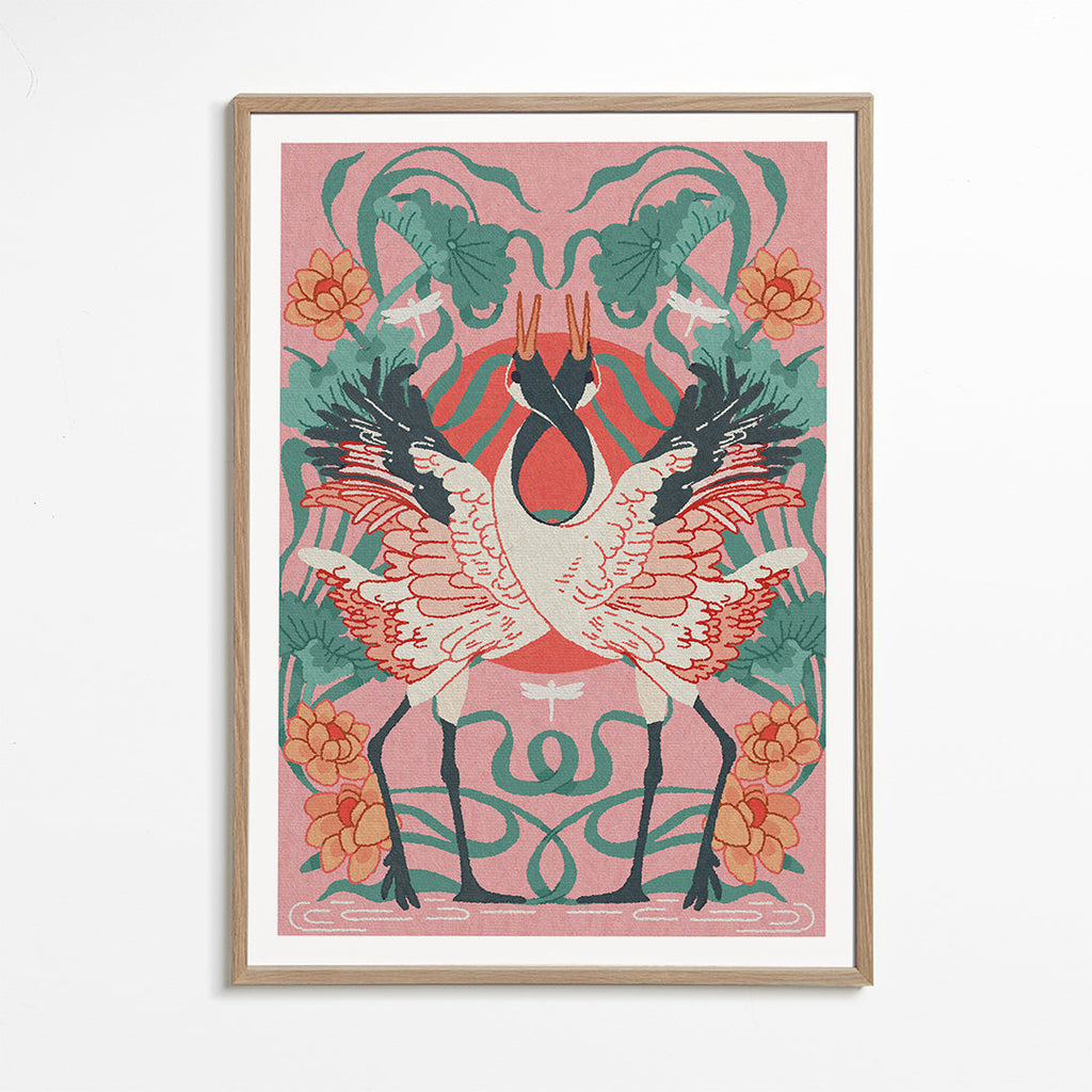 Dieren poster kraanvogels in symmetrie