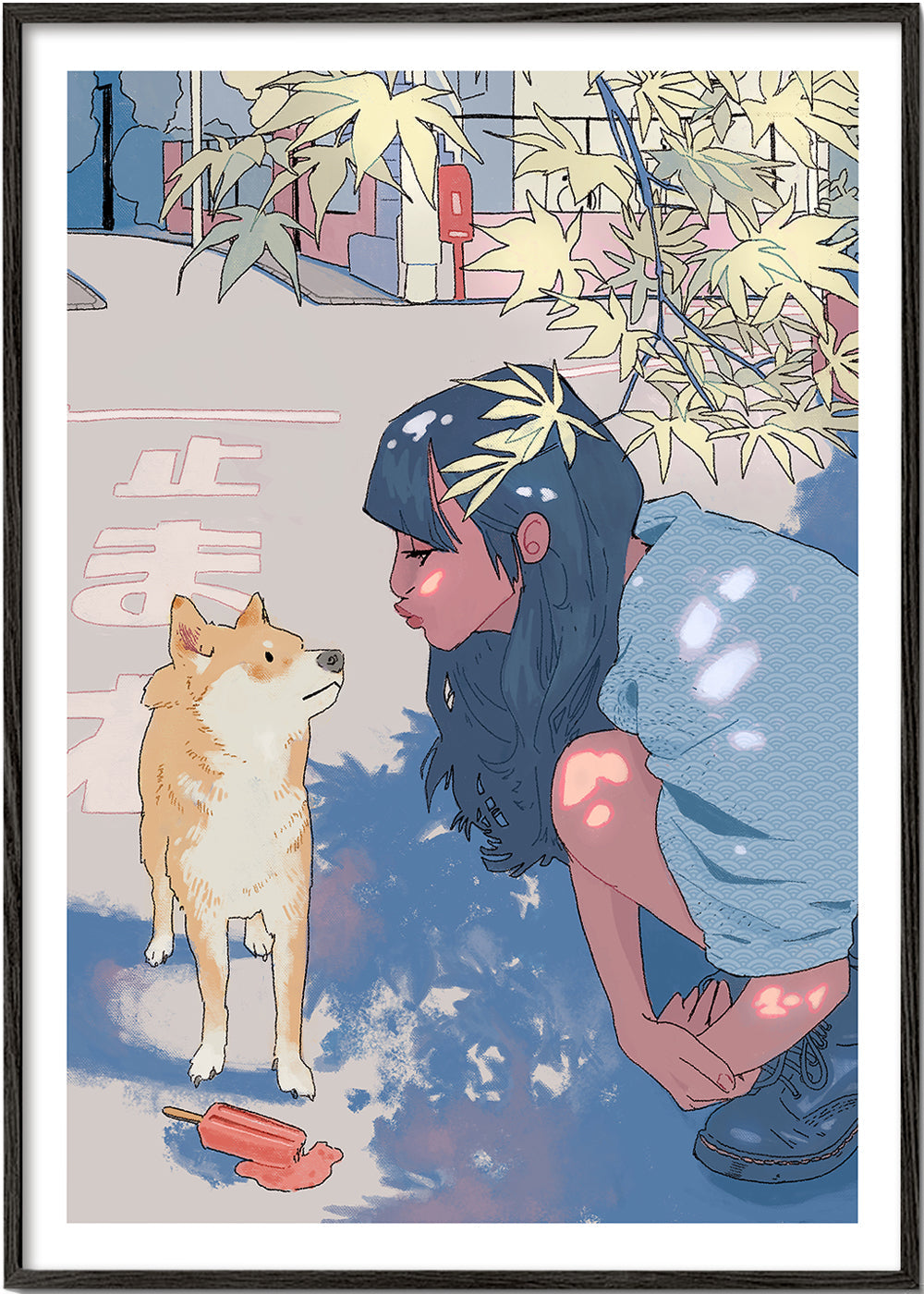 Illustratie meisje met shiba