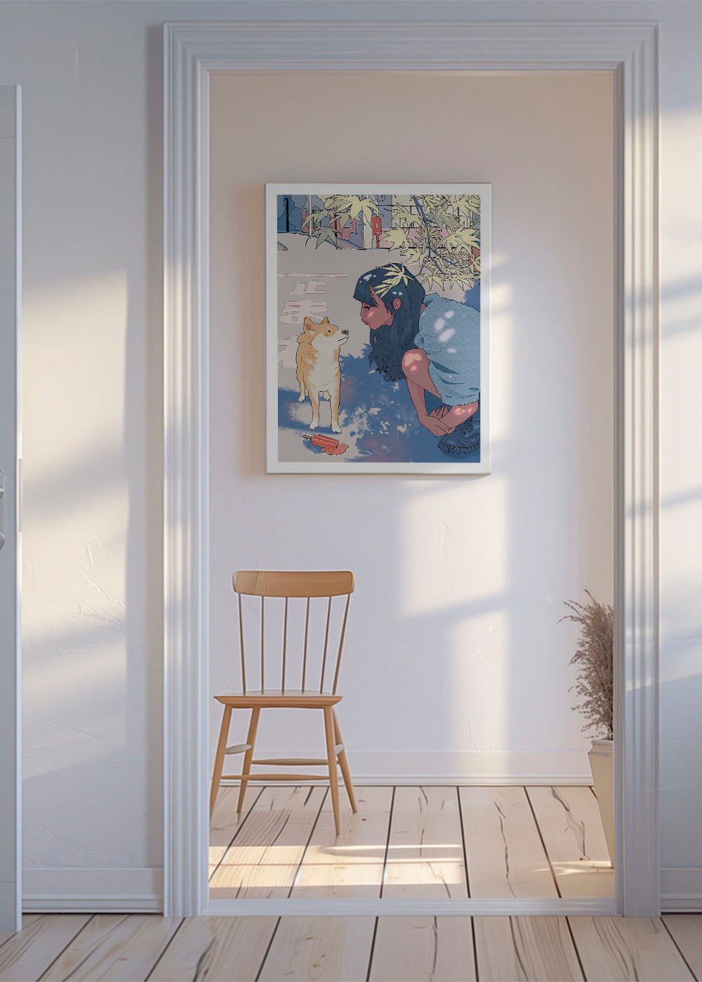 Illustratie meisje met shiba