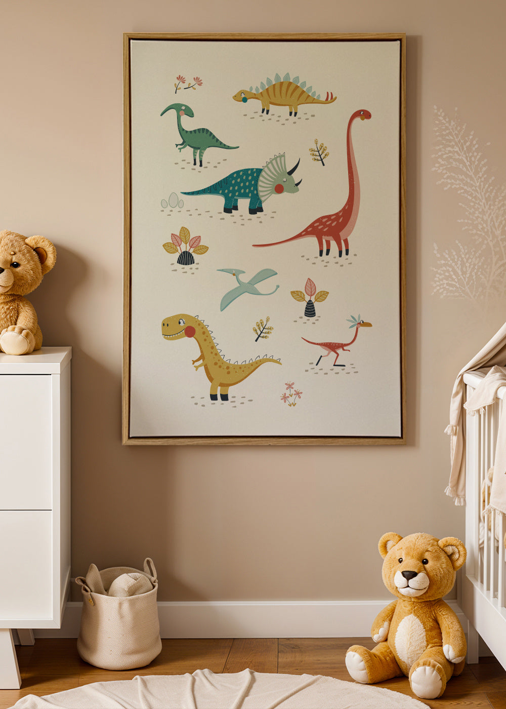 Dinosaurs kids print - Framed canvas in an interior