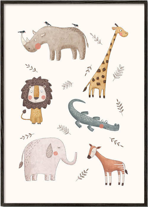 Kinderposter met zachte safari-dieren