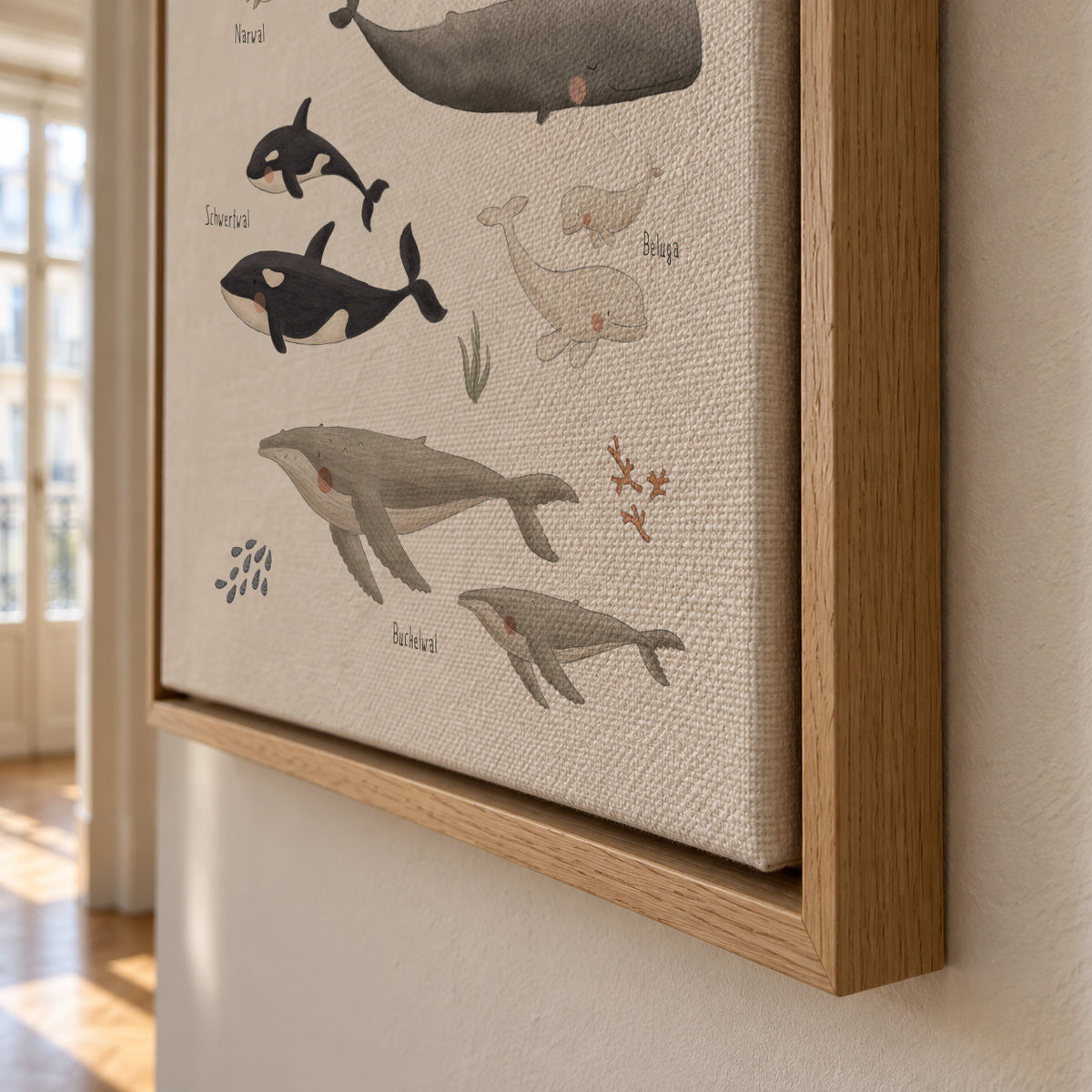 Ballenas fondo blanco (aleman) - Framed canvas detail