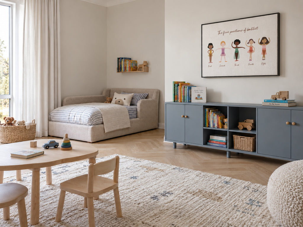 Las 5 posiciones de ballet - Framed canvas in an interior