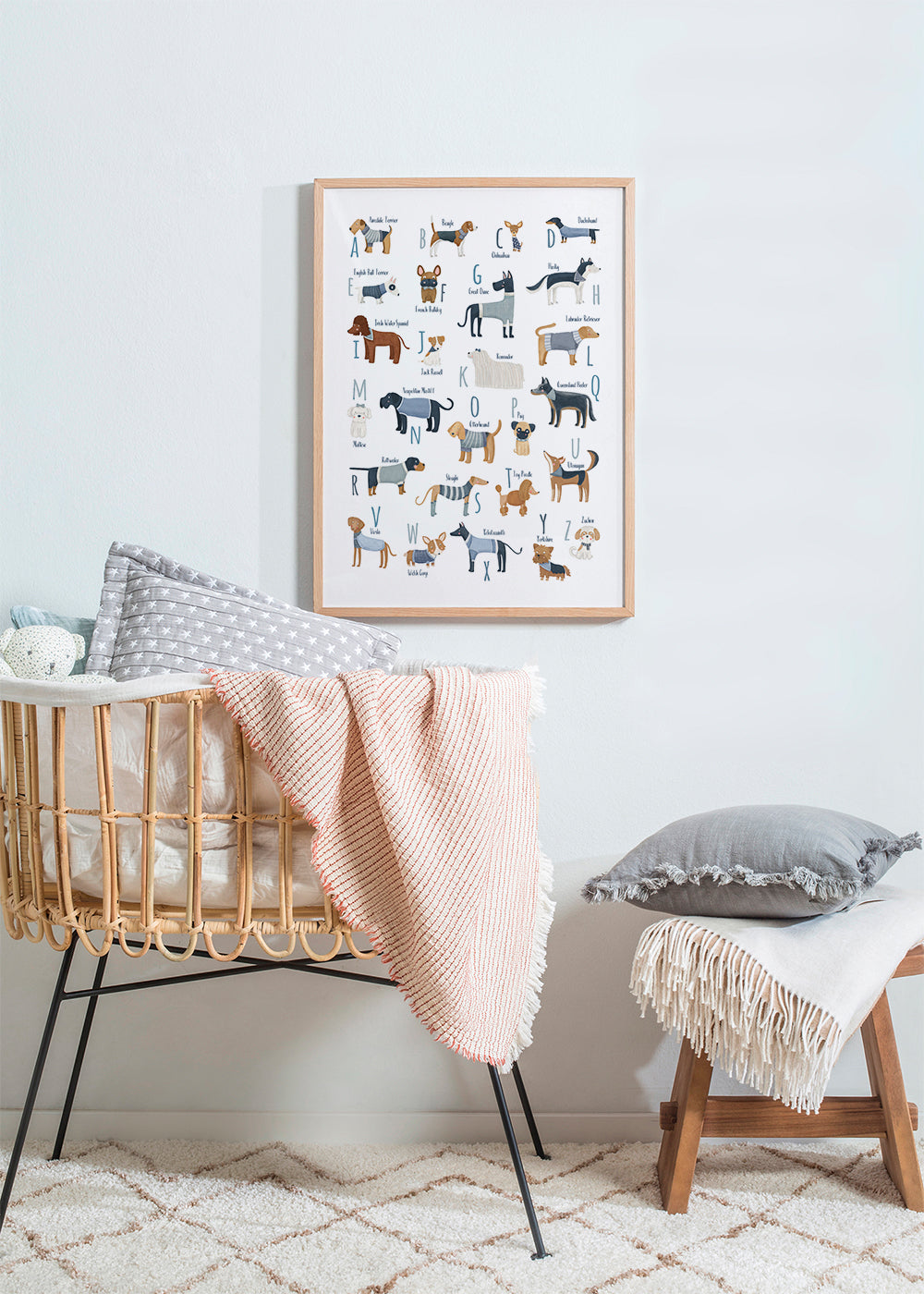Kinderposter: alfabet met honden in blauw