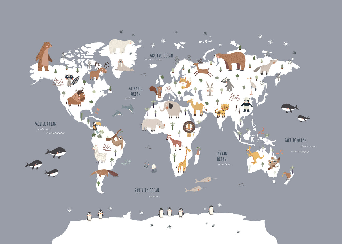 Mapa con animales azul cobalto - Unframed art print