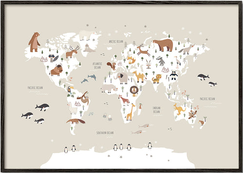 Reisposter: dierenkaart in beige tinten
