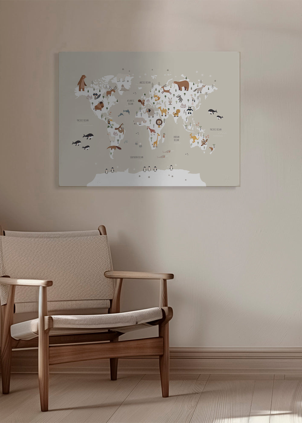 Reisposter: dierenkaart in beige tinten