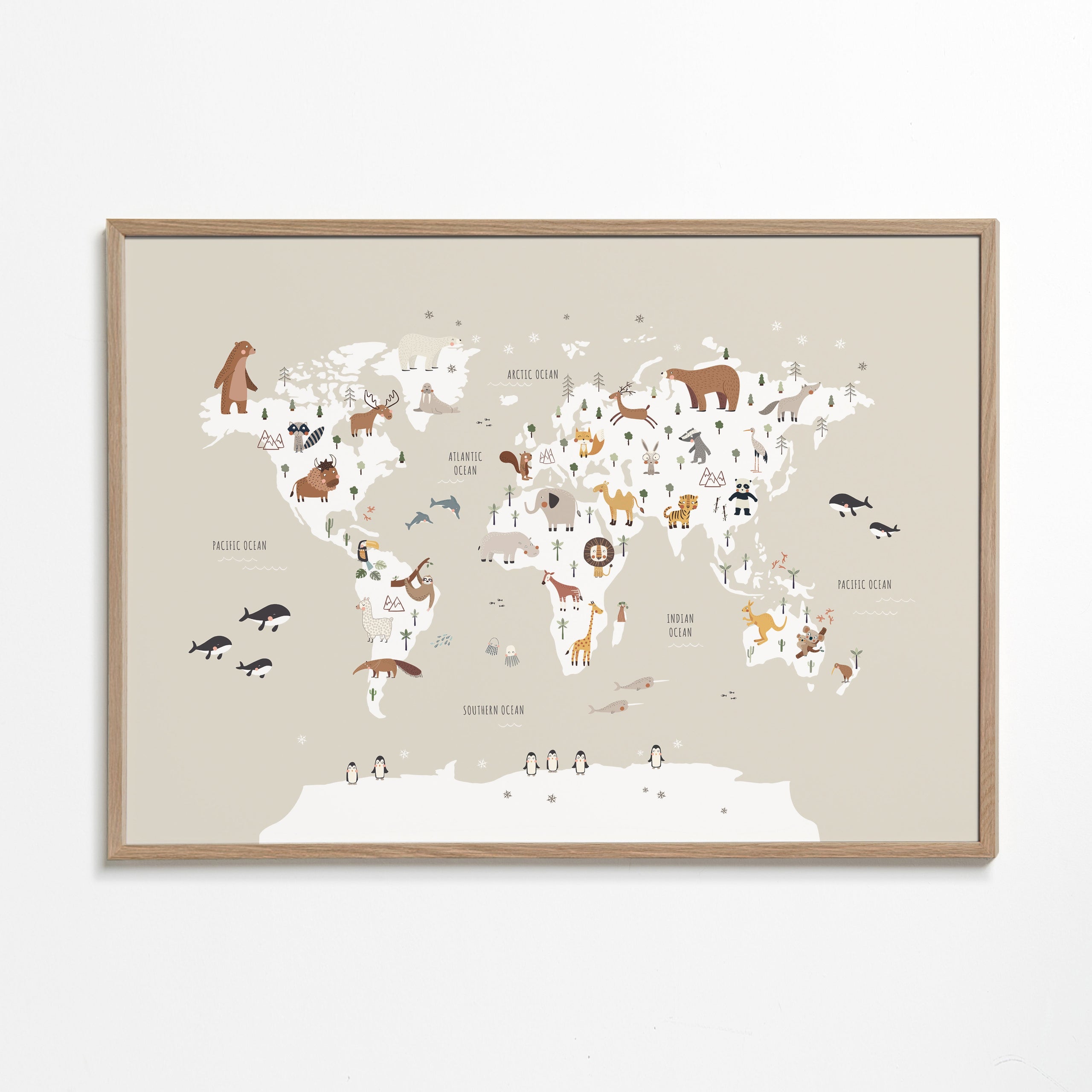 Reisposter: dierenkaart in beige tinten