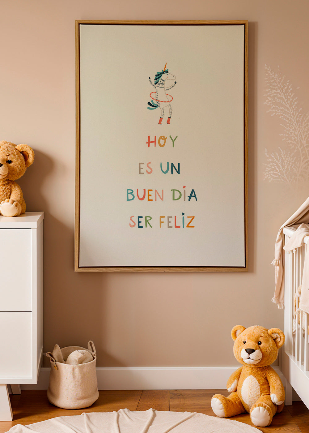 Kinderposter met eenhoorn en typografische tekst