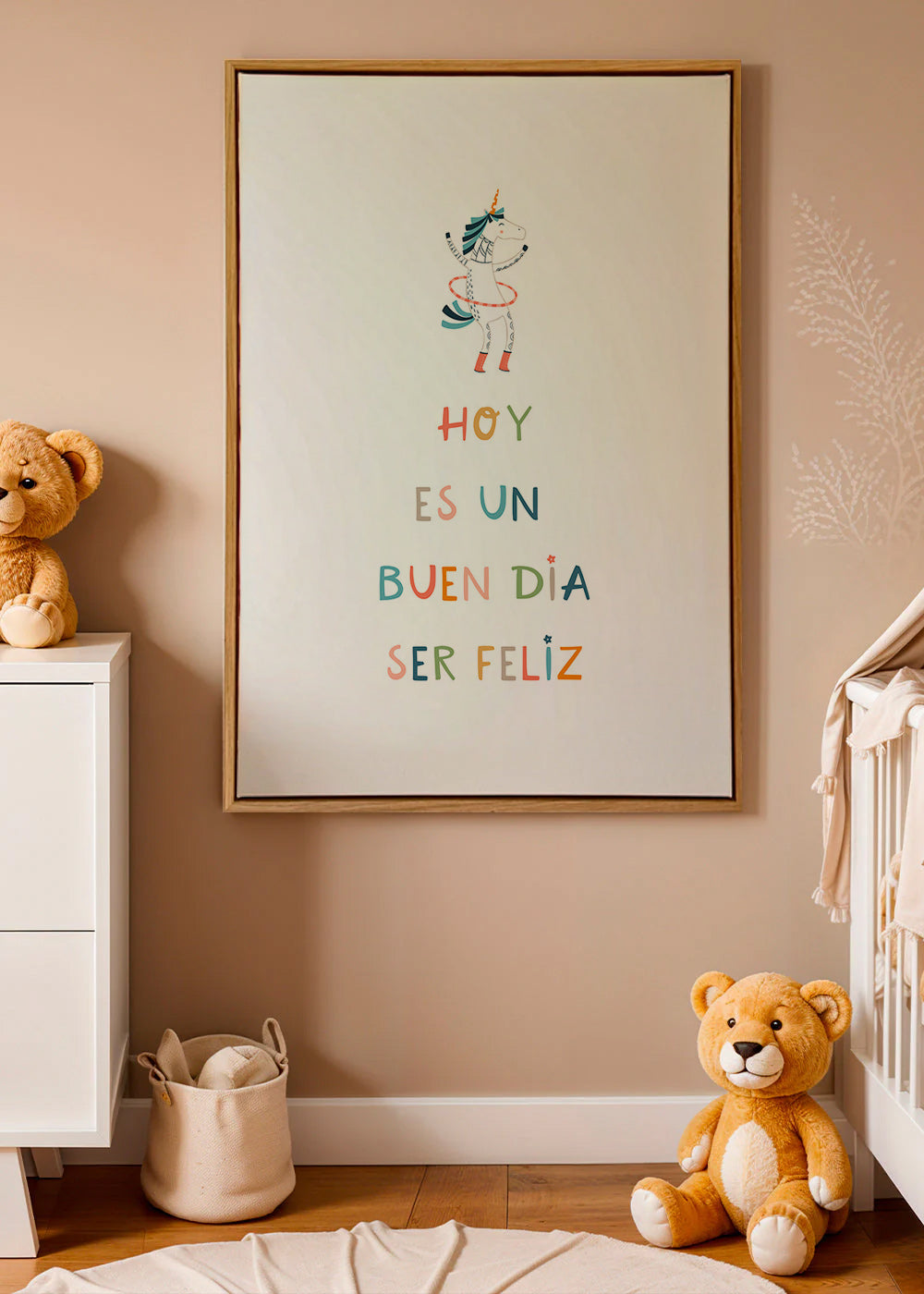 Kinderposter met eenhoorn en typografische tekst
