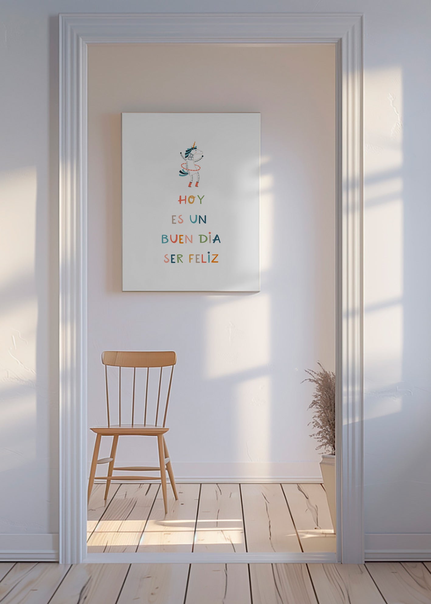 Kinderposter met eenhoorn en typografische tekst