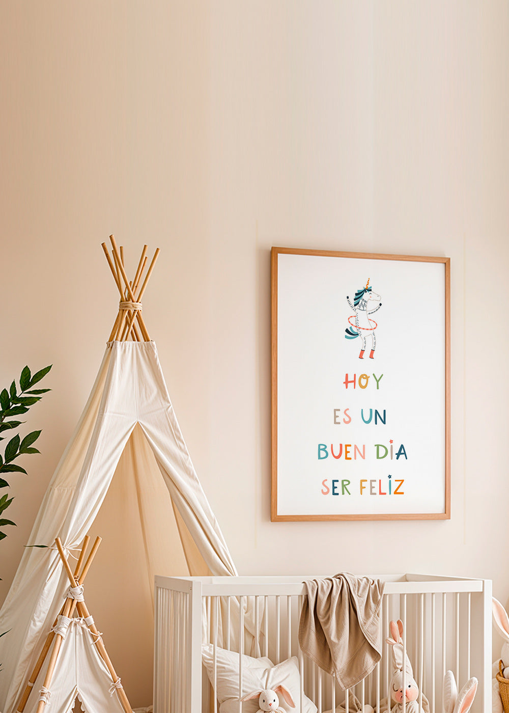 Kinderposter met eenhoorn en typografische tekst