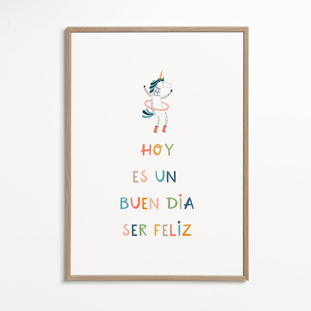 Kinderposter met eenhoorn en typografische tekst