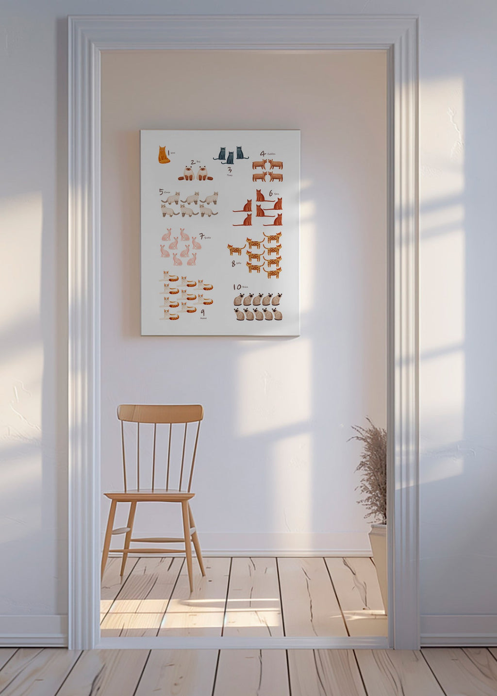 Kinderposter met cijfers en speelse katten