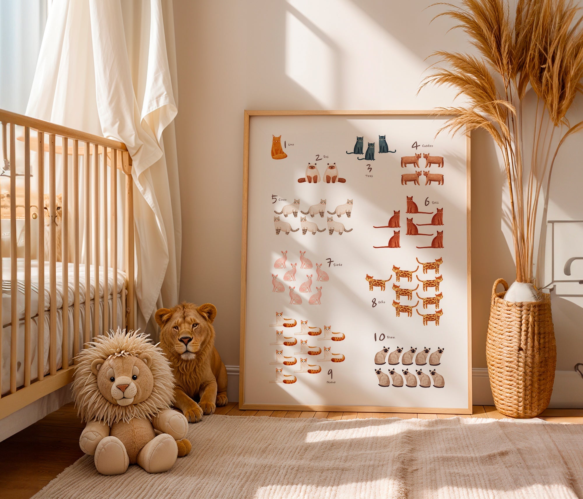 Kinderposter met cijfers en speelse katten