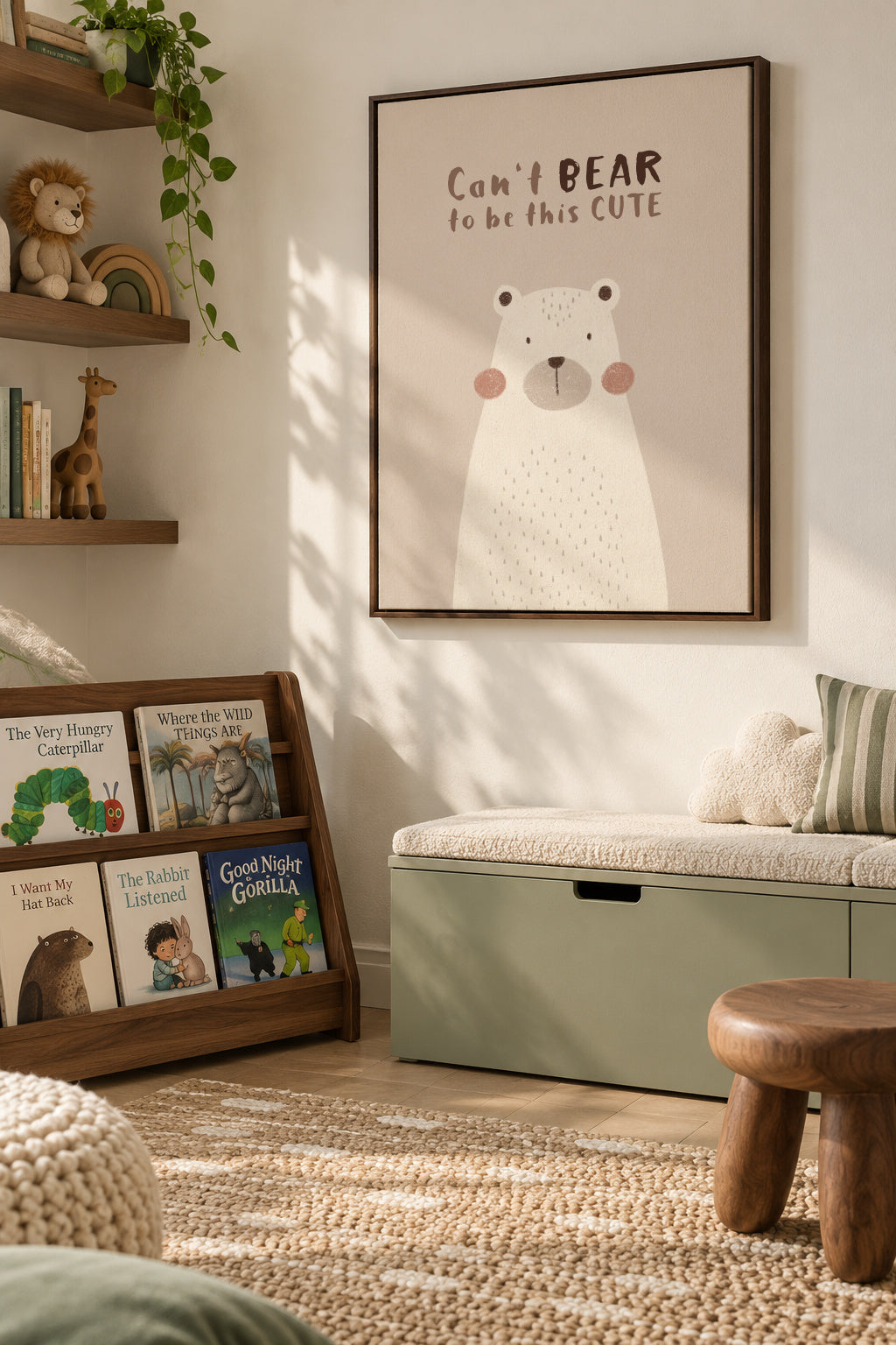 Cute Bear beige color - Framed canvas in an interior