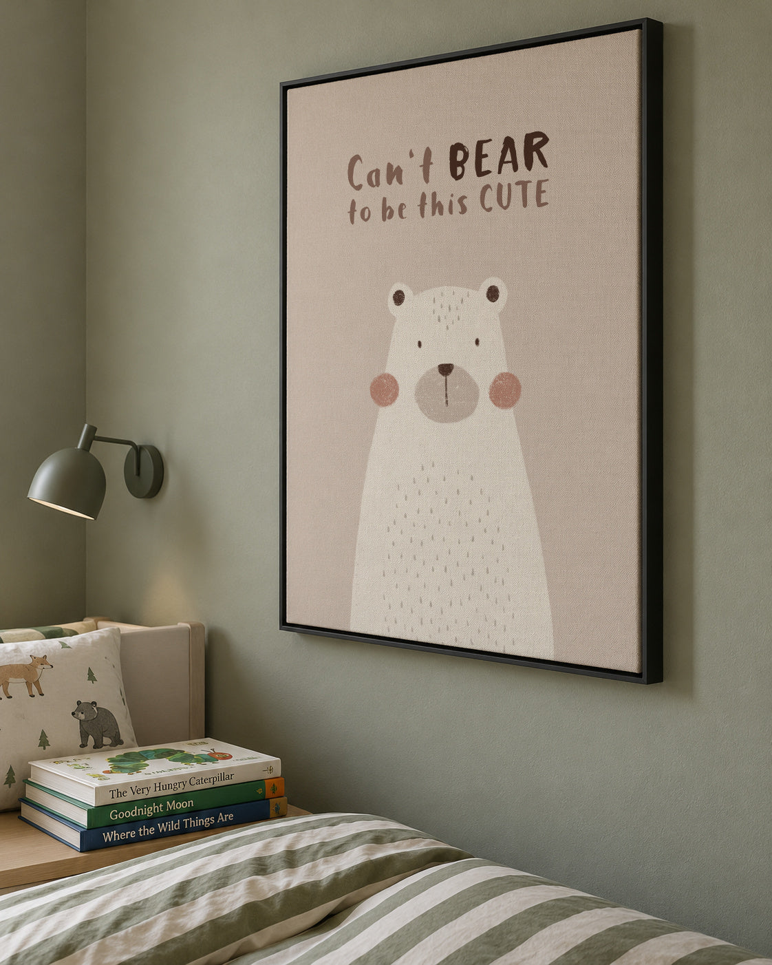 Cute Bear beige color - Framed canvas in an interior