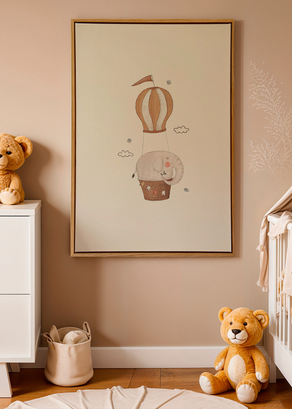 Kinderposter olifant in luchtballon