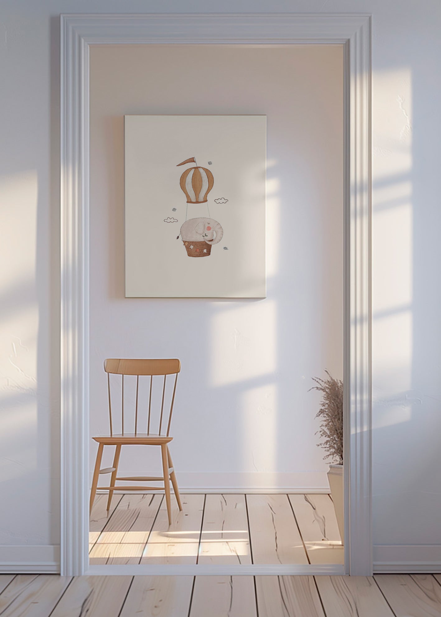 Kinderposter olifant in luchtballon